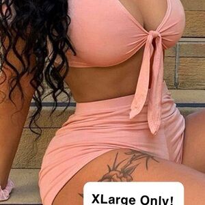 Pink Tie-Front Crop Top Short Set